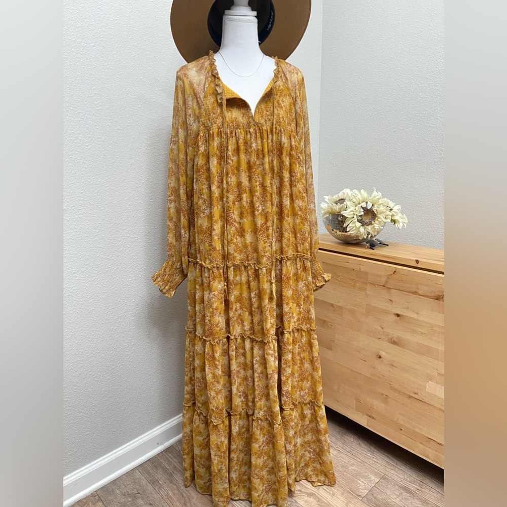 Elegant Floral Maxi Dress in Mustard